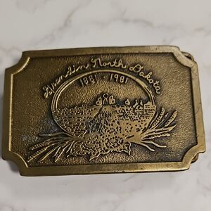 Vintage Brass Belt Buckle Grandin North Dakota 100th Anniversary